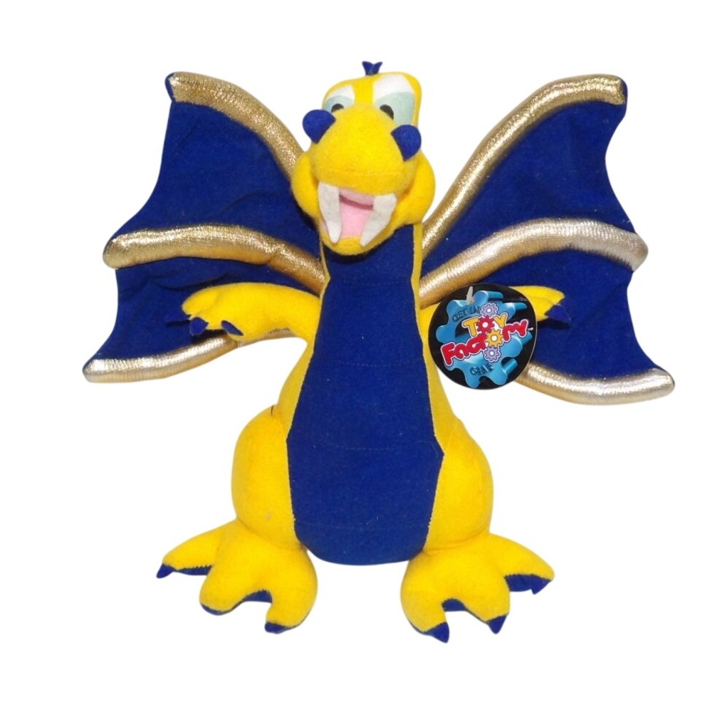 Toy Factory Yellow and Blue Dragon Plush Gold Trim Winged Mythical Toy NWT